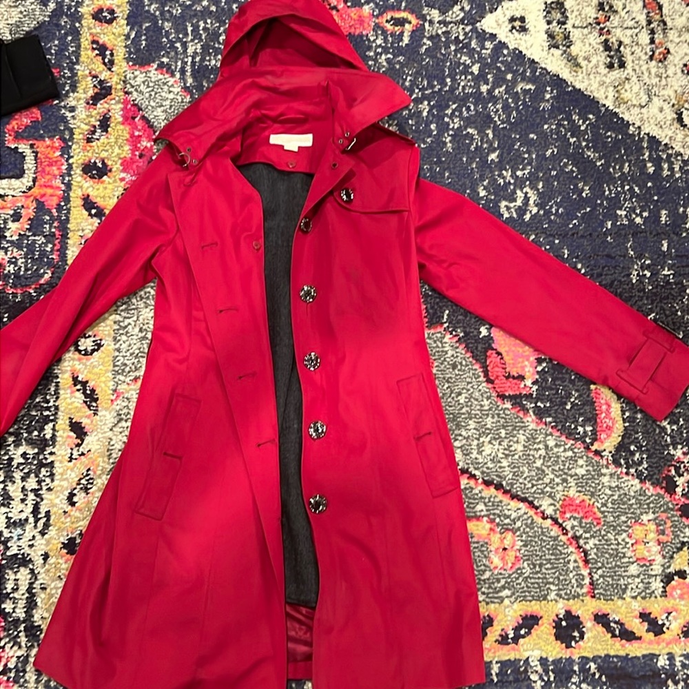 Red trench coat with wool insert
